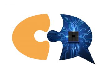 Speech bubble montage, half circuit board, half plain orange Speech bubble montage, half circuit board, half plain orange to illustrate AI writing tools will not fix academia’s lan guage discrimination problem