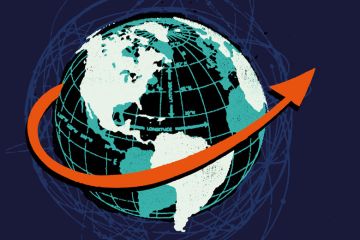 Graphic of a globe with an arrow to illustrate Has the pandemic changed international student flows forever