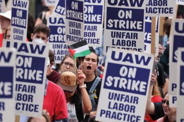 Academic workers at UCLA went on strike Tuesday, May 28, 2024, alleging their workers' rights have been violated by University of California actions during pro-Palestinian protests and encampment crackdowns Academic workers at UCLA went on strike alleging their workers' rights have been violated by University of California actions during pro-Palestinian protests to illustrate US protests expose special risk for adjuncts