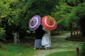 Japanese couple with umbrellas in the botanic garden, Kansai region, Kyoto, Japan Japanese couple with umbrellas in the botanic garden, Kansai region, Kyoto, Japan to illustrate Newly merged Japan university ‘model’ for sector, says president