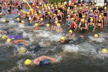 Over 2,300 people swim out to the sea as they take part in the Danskin Women's Triathlon Series Over 2,300 people swim out to the sea as they take part in the Danskin Women's Triathlon Series to illustrate Mass resignations from diamond journal over £2,500 author fees