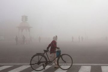 A cyclist amidst morning smog in New Delhi to illustrate ‘Deeper malaise’ threatens future of pan-Asian university