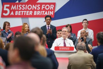 Party Leader, Sir Keir Starmer receives a standing ovation after delivering a speech to illustrate how scholars can influence general election manifestos