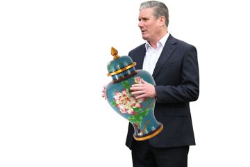 Montage of Labour Leader Keir Starmer holding a vase to illustrate Between a rock and a hard place