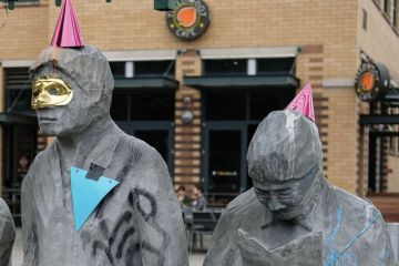 The sculpture 'Waiting for the Interurban' in the Fremont area of Seattle, Washington, USA. The sculpture 'Waiting for the Interurban' in the Fremont area of Seattle, Washington, USA.