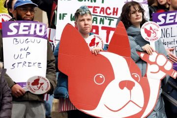 Boston University graduate worker students striking in Boston, MA Boston University graduate worker students are striking in Boston, MA to illustrate US university suggests AI could help ‘offset’ striking instructors