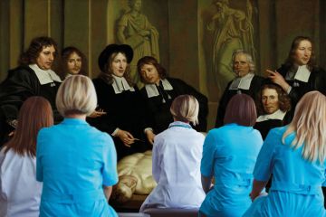Montage of doctors sitting watching renaissance doctors operating on a body to illustrate Are degree apprentices hips  ready to graduate?