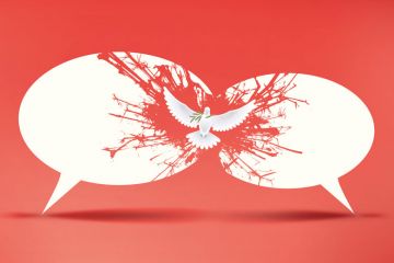 Montage of a dove flying between speech bubbles Montage bird flying between speech bubbles to illustrate There is a way out of the cancel culture – but I don’t think it’s free speech