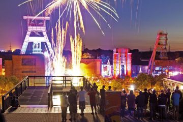 Fireworks at the illuminated coal mine Ewald to the Extraschicht, Herten, Germany to illustrate Can academia revive Germany’s Rust Belt?