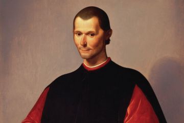 Painting of Niccolo Machiavelli by Santi di Tito with a blue bird in hand Painting of Niccolo Machiavelli by Santi di Tito with a blue bird in hand