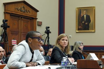 Claudine Gay,with Liz Magill, resident of University of Pennsylvania before the House Education and Workforce Committee at the Rayburn House Office Building on December 05, 2023 in Washington, DC as discussed in the article