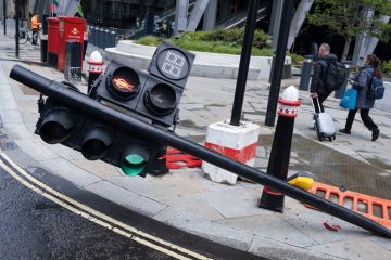 Traffic lights have been knocked over on Leadenhall in the City of London Traffic lights have been knocked over on Leadenhall in the City of London to illustrate International students bear brunt of marking crisis
