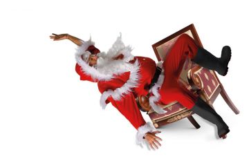 Montage of Father Christmas falling over while sitting on a chair with only three legs to illustrate So you want a chair for Christmas. Are you sure?