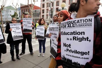 Demonstrators protest outside of the U.S. 9th Circuit Court of Appeals Demonstrators protest outside of the U.S. 9th Circuit Court of Appeals to illustrate California legacy admissions ban is signal, but no silver bullet