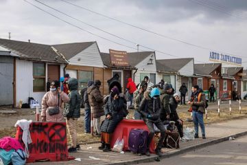 Refugees mostly students of Ukrainian universities are seen at the Medyka pedestrian border crossing to illustrate Overseas students still in Ukrainian limbo after two years of war