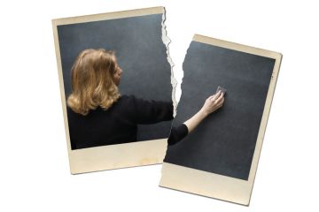 Person rubbing out on a black board, image ripped in half to illustrate Leaving is a long, emotional affair, but I’m glad I quit academia