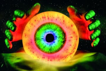 Hands out with a crystal ball with a close up of an eye image inside Hands out with a crystal ball with a close up of an eye image inside to illustrate the trick is to make predictions that are vague enough.