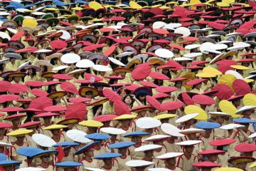 Hats of different colours in crowd Taiwan