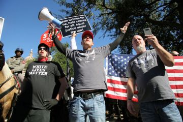 Austin, Texas, USA - November 19, 2016: A group of 'White Lives Matter' demonstrators protest just south of the Capitol grounds