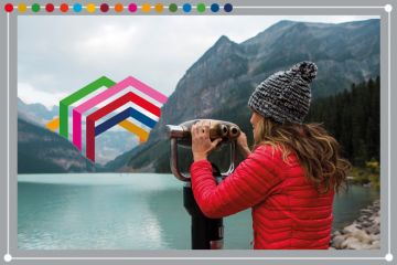 Woman looking through binoculars towards the Times Higher Education SDG icon embedded in the scenery, Canada. To illustrate assessing SDG engagement. Woman looking through binoculars towards the Times Higher Education SDG icon embedded in the scenery, Canada. To illustrate assessing SDG engagement.