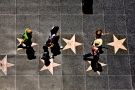 Aerial view of people on the Hollywood walk of fame