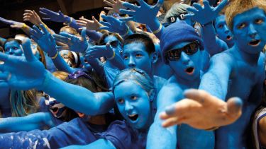 Duke University sports fans painted blue