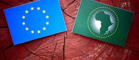 The flags of the African and European unions The flags of the African and European unions