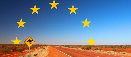 A road in the outback, Australia, with stars from the EU flag on the horizon. To illustrate Australia's desire to associate to Horizon Europe - the world’s largest research and innovation funding programme. A road in the outback, Australia, with stars from the EU flag on the horizon. To illustrate Australia's desire to associate to Horizon Europe - the world’s largest research and innovation funding programme.