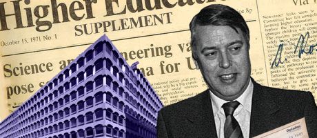 Montage of Brian MacArthur, The Times Newspaper building on Gray’s Inn Road and the first edition of The Times Higher Education Supplement. Montage of Brian MacArthur, The Times Newspaper building on Gray’s Inn Road and the first edition of The Times Higher Education Supplement.