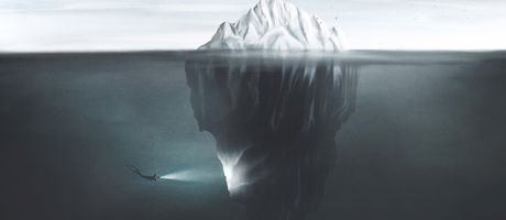 Illustration of scuba diver with torch illuminating the dark side of the iceberg underwater. To illustrate the decline in overall sector income is the tip of an iceberg that could ultimately sink swathes of the sector. Illustration of scuba diver with torch illuminating the dark side of the iceberg underwater. To illustrate the decline in overall sector income is the tip of an iceberg that could ultimately sink swathes of the sector.