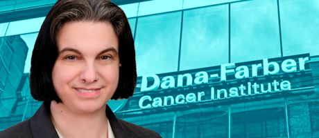 Eugenie Reich with the Dana-Farber Cancer Institute in the background.