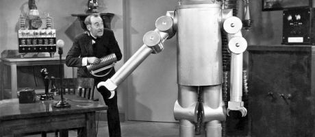 A robot helping a scientist, symbolising the use of AI A robot helping a scientist, symbolising the use of AI