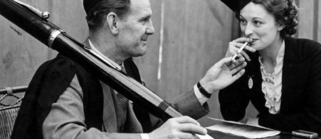 Actor Will Hay with an outsize pen, 1937. To illustrate that supervisors claiming co-authorship of PhD papers can be a ‘form of fraud’.