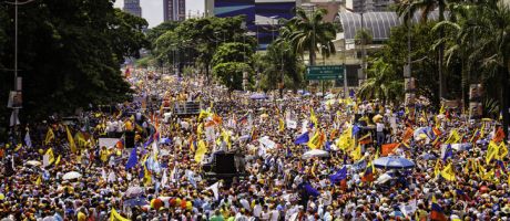 Supporters of Venezuelan Presidential candidate Enrique Capriles Radonski in parade