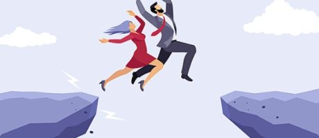 Two people leap across a chasm, symbolising the jump from TPS to USS