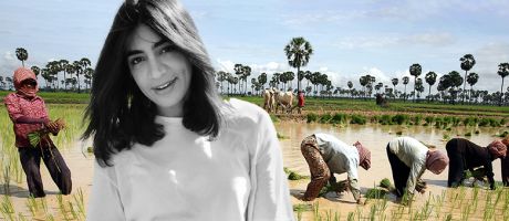 Montage of Maryam Aslany with Cambodian women farmers growing rice in their fields in Kampong Cham province Montage of Maryam Aslany with Cambodian women farmers growing rice in their fields in Kampong Cham province