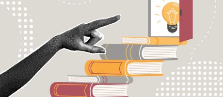 A stairway of books leads up to an open doorway with a lightbulb, symbolising contextual admissions