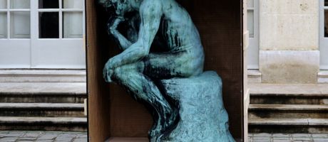 Rodin’s The Thinker statue in a crate. To illustrate that the appointment of a philosopher who refuses to recognise the gender-critical viewpoint as legitimate could have a ‘chilling effect’ on types of studies submitted to the REF.