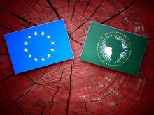 The flags of the African and European unions The flags of the African and European unions