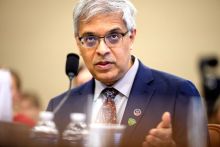 NIH director Jay Bhattacharya speaks during a House Appropriations Subcommittee meeting
