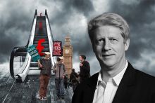 Montage of Jo Johnson, with students protesting tuition fees in 2012, and an escalator of pound sterling symbols illustrating an indexation of tuition fees to inflation. Montage of Jo Johnson, with students protesting tuition fees in 2012, and an escalator of pound sterling symbols illustrating an indexation of tuition fees to inflation.