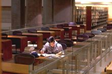 A PhD student working in the library