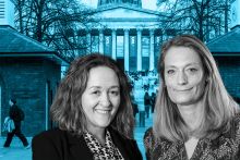 Office for Students’ new chief executives, Ruth Hannant and Polly Payne, with university campus in the background. Office for Students’ new chief executives, Ruth Hannant and Polly Payne, with university campus in the background.