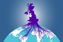 Roots from a map of the UK spreading over the globe. To illustrate that internationalisation has diversified since Brexit. Roots from a map of the UK spreading over the globe. To illustrate that internationalisation has diversified since Brexit.