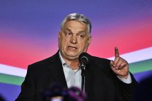 Hungarian prime minister Viktor Orbán addresses his supporters at Szentendre town on 20 March 2026 as he continued his national campaign tour ahead of the April parliamentary election.