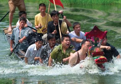 A boat of Chinese students sinking