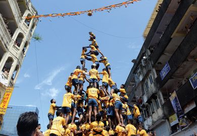 A human pyramid in Asia