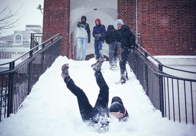 Student slips on snowy staircase, Johns Hopkins University Student slips on snowy staircase, Johns Hopkins University