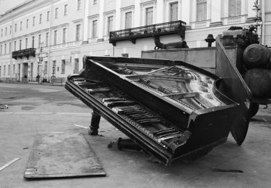 A broken piano in the street, symbolising cliosed music departments