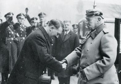 Adolf Hitler greets President Paul von Hindenburg, 1934